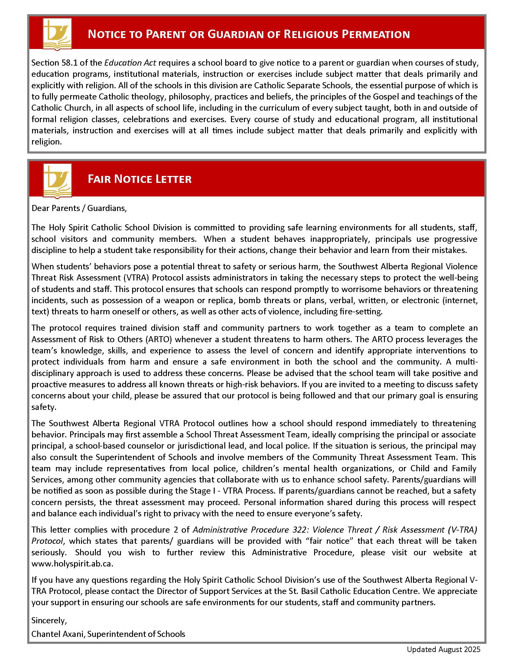 September Newsletter Notices Updated Fair Notice and Religious Permeation 2025